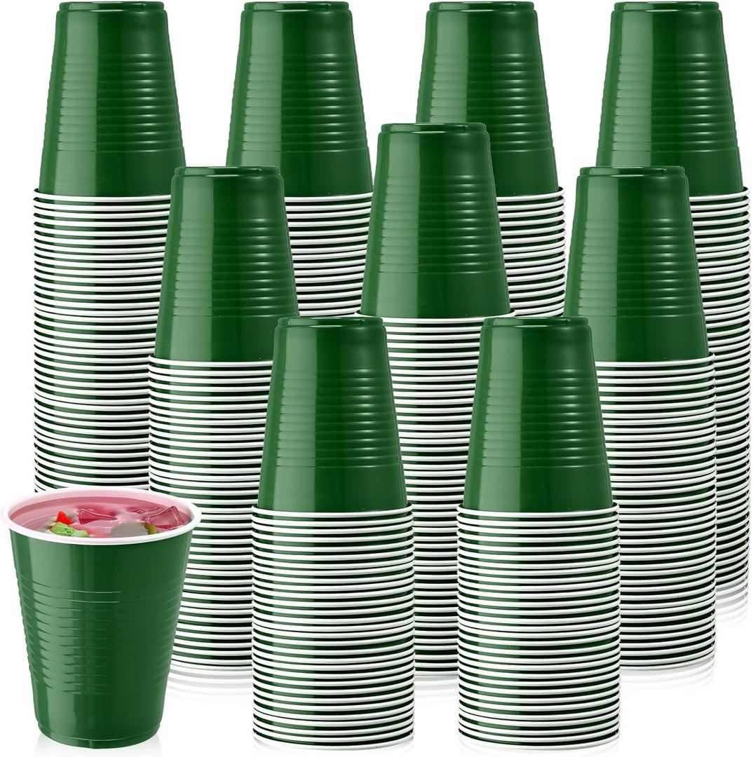 Zopeal 200 Pcs Plastic Cup Bulk 18 oz Disposable Tumblers Wedding Hard Plastic Party Wine Cups Fancy Beverage Drinking Soda Cocktail Glasses for Wedding Birthday Christmas(Green)