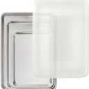 Nordic Ware Naturals 4 Piece Set - USA Made Aluminum Commercial Quality Pans for Baking or Roasting, Encapsulated Galvanized Steel Rim Prevents Warping; Quarter Sheet, Jelly Roll, Half Sheet with Lid
