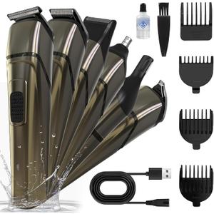 Body Hair Trimmer for Men Electric Groin Hair Trimmer Cordless Beard Trimming Kit with Standing Charging Dock USB Rechargeable, for Mustache Body Facial Nose Ear Hair Cutting with LED Light