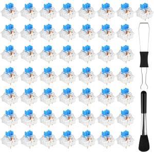 50 Pcs Blue Keyboard Switches, 3-Pin Clicky Tactile Mechanical Keyboard Switches, Complete DIY Replacement Kit with Switch Puller & Brush