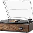 Bluetooth Vinyl Record Player,3-Speed Turntable with Stereo Speakers Vintage Phonograph Record Player, with RCA Line Out AUX in Headphone Jack Coffee Wood
