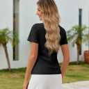 Gleeivy Short Sleeve Button Up Women Y2k Ruched Tops with Collared Slim Fitted Shirts Womens Button Down Blouse Stretchy 2026 Summer Fashion Outfit Black S (Black, S)