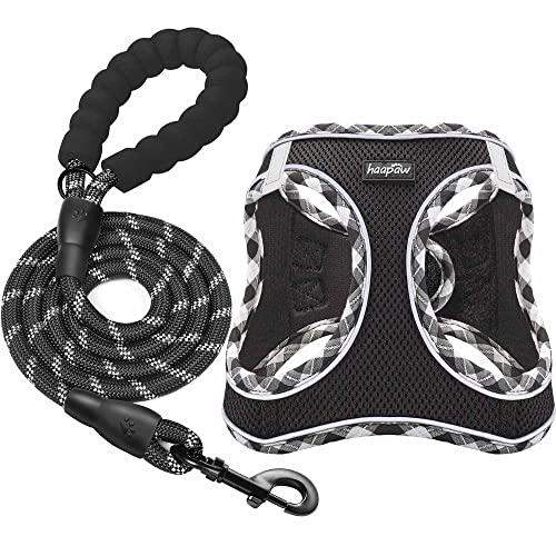 haapaw Dog Harness with Leash Set, No Pull Adjustable Reflective Step-in Puppy Harness with Thickened Padded Vest for Extra-Small/Small Medium Dogs, XS
