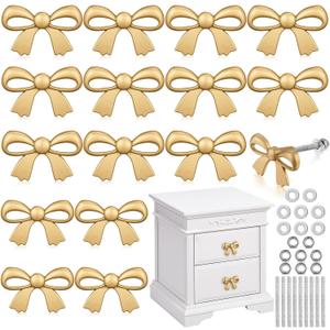 16 Pcs Gold Bow Drawer Knobs Matel Bow Knobs for Dresser Vintage Dresser Handles Pulls Decorative Drawer Handles for Home Bedroom Kitchen Cabinets Hardware Cupboard (1.6 x 1 Inch)