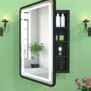 20x30 Inch Lighted Medicine Cabinet with Mirror, LED Bathroom Mirror with Storage Wall Mounted & Recessed Mounted, Anti-Fog, Dimmable 3 Lighting Colors, Memory Function, 3 Shelves & 1 Organizer, Black, Mirror 20"x30"/ With LED &Defogging