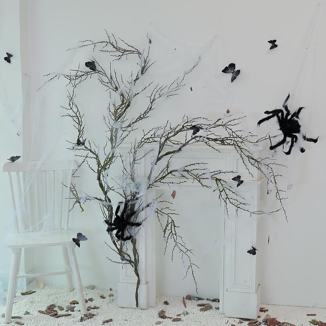 190cm/74.8inch Artificial Creepy Flexible Tree Branches Faux Grape Vines Garland Twigs with Moss Wood Craft for Halloween Door Wall Hanging Haunted Mansion Theme Outdoor Mantel Yules Decoration (2)