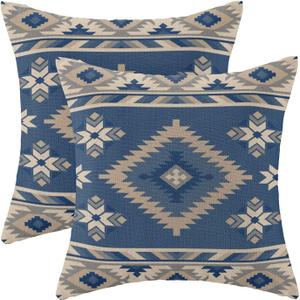 CXMEIFLY Boho Aztec Pillow Covers 22 x 22 Inch Set of 2 Western Native American Blue Beige Geometry Decor Throw Pillows Southwestern Outdoor Decorative Cushion Cases for Couch Bed Decorations