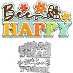 LZBRDY Bee Happy Flower Wishes Words Embossing Metal Cutting Dies for Card Making and Scrapbooking, Arts Crafts Birthday Thanksgiving Christmas Die Cuts Stencil (LZT80321)