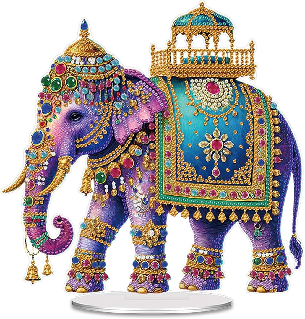 DIY 5D Diamond Painting Kit for Adults, Special Shaped Crystal Flower Tabletop Ornament - Beginner Friendly Home & Office Desk Decor, Complete Craft Gift Set (Elephant)