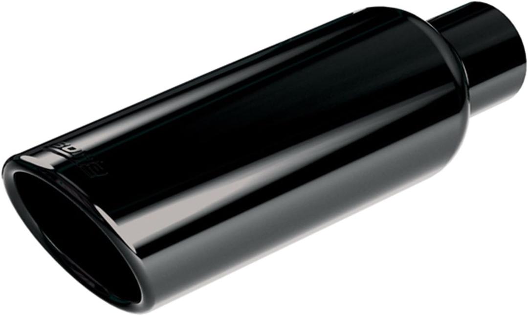 BORLA 20162 Universal Performance Exhaust Tip 2.75" Single Inlet / 4" Round Angle-Cut Single Outlet 14" Long Black Chrome On T-304 Stainless Steel Clamp On Design Clamp Included