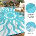Garvee Outdoor Rug 9x12 Waterproof Patio Rugs with Boho Sun Pattern, Reversible Plastic Straw Camping Rugs Outdoor Indoor RV Mat Carpet for Deck, Backyard, Picnic, Porch, Balcony, Beach, Light Blue