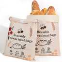 2 Pack XL Reusable Beeswax Bread Bags for Sourdough Baking, Organic Waxed Lined, Cotton Bread Bags for Homemade Bread, Food-Storage Bag to Keep Fresh