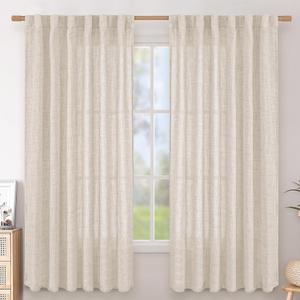 BGment Linen Curtains 63 Inch Length 2 Panels for Living Room - Semi Sheer Drapes Light Filtering Window Treatments with Rod Pocket Back Tab Lightweight for Bedroom, 52 X 63 Inch