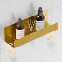 Shower Caddy, 12" Bathroom Shelf Organizer with 2 Hooks, SUS304 Stainless Steel Floating Shelves with Large Capacity, Rustproof Rack for Inside Shower, Brushed Golden