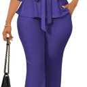 Ekaliy Dressy 2 Piece Pant Sets for Women Fall Outfits Ruffle Top Wide Leg Business Pantsuits (Purple, XL)