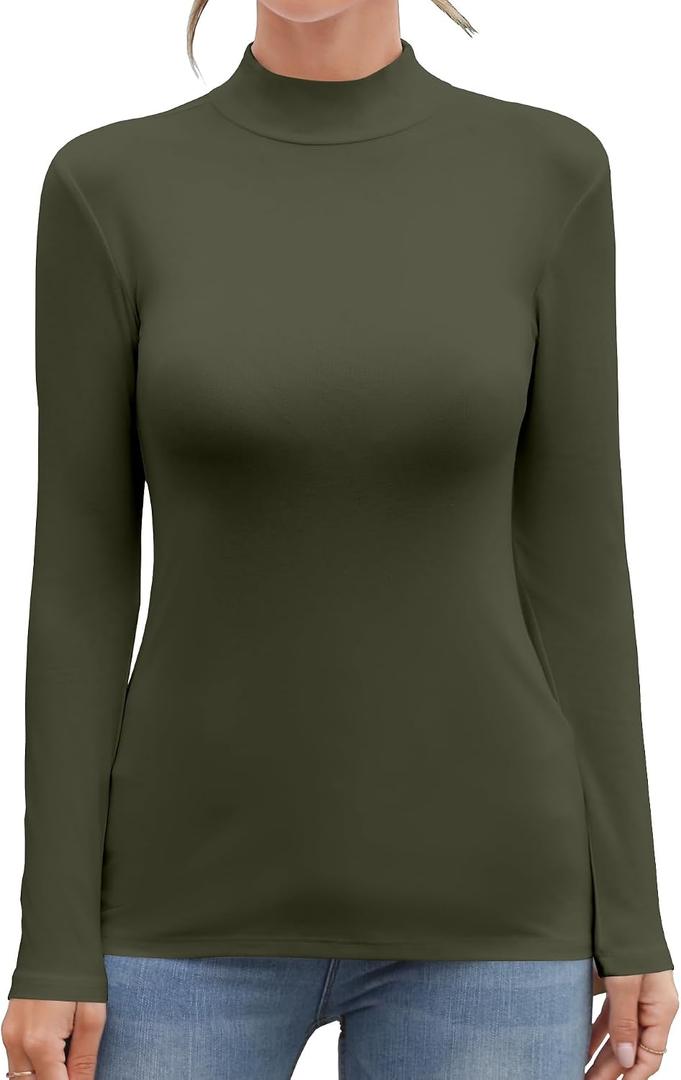 Women's Mock Turtleneck Long Sleeve Sleeveless Tops Basic Slim T-Shirts (S)
