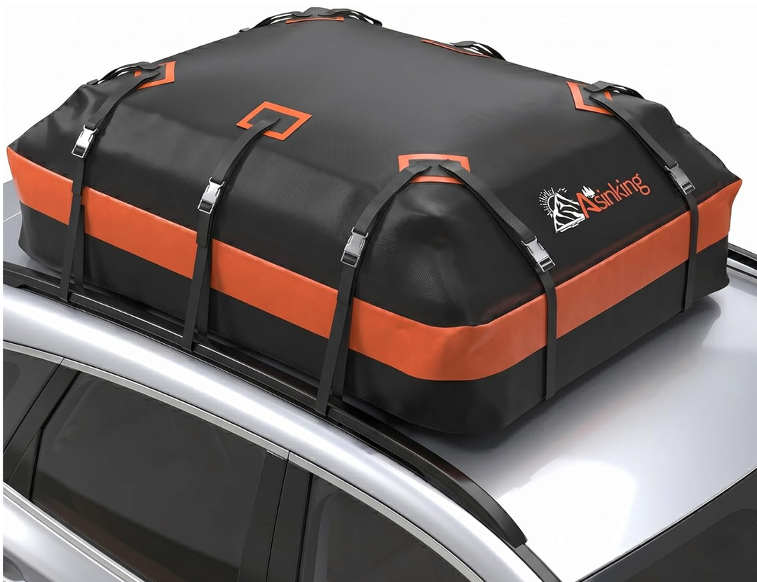 Asinking Car Roof Bag Rooftop top Cargo Carrier Bag 21 Cubic feet Waterproof for All Cars with/Without Rack, Includes AntiSlip Mat, 10 Reinforced Straps, 6 Door Hooks, Luggage Lock