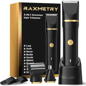 Beard Trimmer for Men,Manscape 3-in-1 Electric Razor Groin Groomer,IPX7 Waterproof Wet/Dry,Versatile Body Hair Trimmer for Ball/Beard/Nose,USB Rechargeable & Nose/Shaves Head,Christmas Gifts for Men (Black)