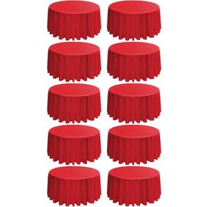 10 Pack Round Tablecloths - 120 Inch Red Polyester Cover for Round Tables, Stain and Wrinkle Resistant Washable Fabric Cloth for Wedding Banquet Parties