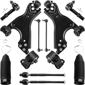 10pc Front Suspension Kit for 2009-2017 Chevrolet Traverse, 2007-2016 GMC Acadia, 2008-2017 Buick Enclave, 2007-2010 Saturn Outlook, 2 Lower Control Arms 2 Sway Bars 4 Outer and Inner Tie Rods 2 Boot