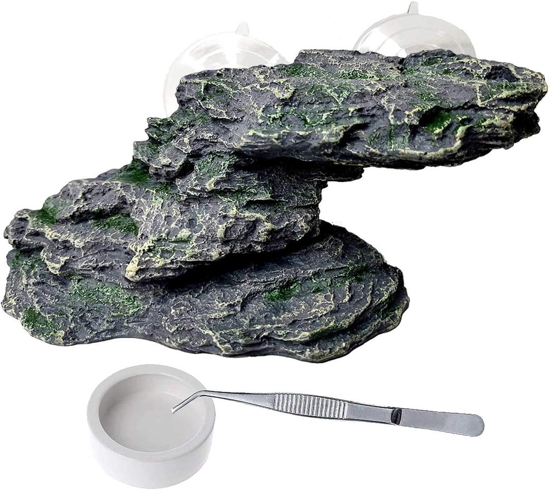 PINVNBY Basking Platform for Turtles Tortoise Dock Resin Resting Rock Reptile Habitat Climbing Ornament Floating Ledge Aquarium Decoration with 2 Pcs Suction Cups for Frogs, Newts,Lizard(3 Pcs) (Bronze)