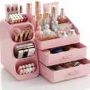 Makeup Organizer with Drawers,Large Capacity Countertop Organizer for Vanity,Bathroom and Bedroom Desk Cosmetics Organizer,Easy To Storage Skincare,Brushes,Lotions (All Pink)