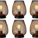 DECORKEY Set of 6 Battery Operated Lamp LED Table Lantern, Brown Metal Cage Cordless Lamps with LED BulbVintage Decorative Outdoor Lantern for Weddings, Parties, Patio, Events for Indoors Shelf Decor