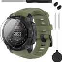Band Compatible with Garmin Instinct 3 45mm/50mm, Soft Silicone Replacement Watch Band 20/22/26mm Width Strap and 2 Pack Screen Protectors for Instinct E 40MM 45MM Smart Watch for Women Men
