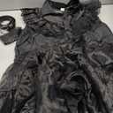 Halloween Women Black Gothic Tulle Cosplay Dress Party Ruffle Layered Prom Dance Costume Belt Necklace XXL