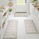 GRANNY SAYS Boho Kitchen Rug Sets of 3, Non Slip Washable Faux Wool Kitchen Mats for Floor, Thick Soft Anti-Fatigue Comfort Standing Mat Runner Rugs for Hallway Laundry Room, Beige