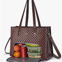 Laptop Tote Bag with Insulated Lunch Compartment for Women, PU Leather 15.6 Inch Work Bag, Elegant Computer Handbag, Versatile Business Tote for Office,Travel or Casual- Chocolate Brown