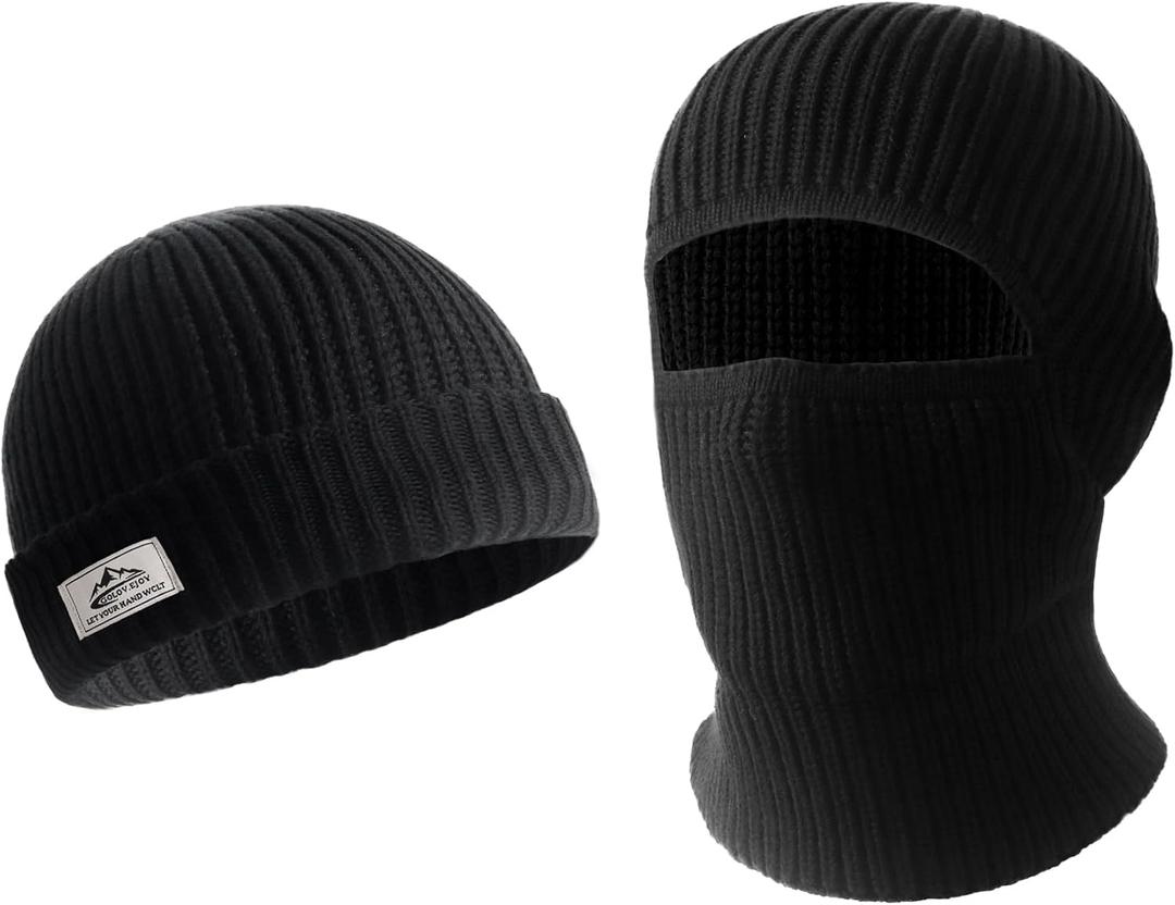 Skull Balaclava Face Mask 2 in 1 Winter Black Ski Mask Full Face Cover and Beanie Hats for Men