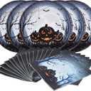 Gatherfun Halloween Party Supplies Anger Black Pumpkin Disposable 10 inch Big Paper Plates and Paper Napkins for Spooky Halloween Party Decorations Serve 16