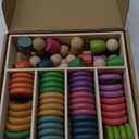 Montessori Toys Wooden Color Sorting Stacking Rings Toy Rainbow Wooden Peg Dolls Counting Toys Circular Building Blocks Stacking Game Preschool Learning Education Fine Motor Skill Toys for Toddlers