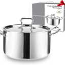 Whole-Clad Tri-Ply Stainless Steel Stockpot with Lid, 8 Quart Large Cooking Pot All Stove Compatible Up to 600, 18/8 Stainless Steel Kitchen Induction Ready Cookware