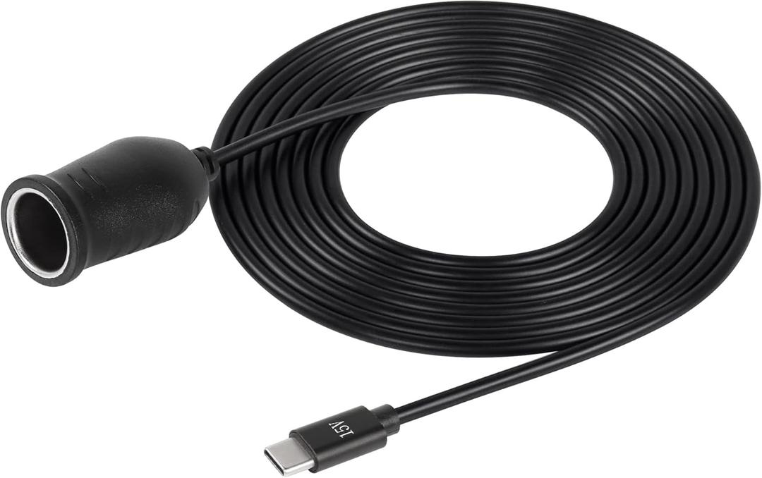 SinLoon USB C to Cigarette Lighter Adapter15V USB Type-C Male Plug to Cigarette Lighter Adapter Cable,Work with a 45w ~ 100W PD USBC Charger,for Dash Cam, GPS, Car Led Light Strips(15V,3M)