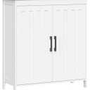 RiverRidge Monroe Two-Door Floor Storage Cabinet - Bathroom Storage Cabinet with Adjustable Shelves - Soft-Close Doors White Finish with Matte Black Handles