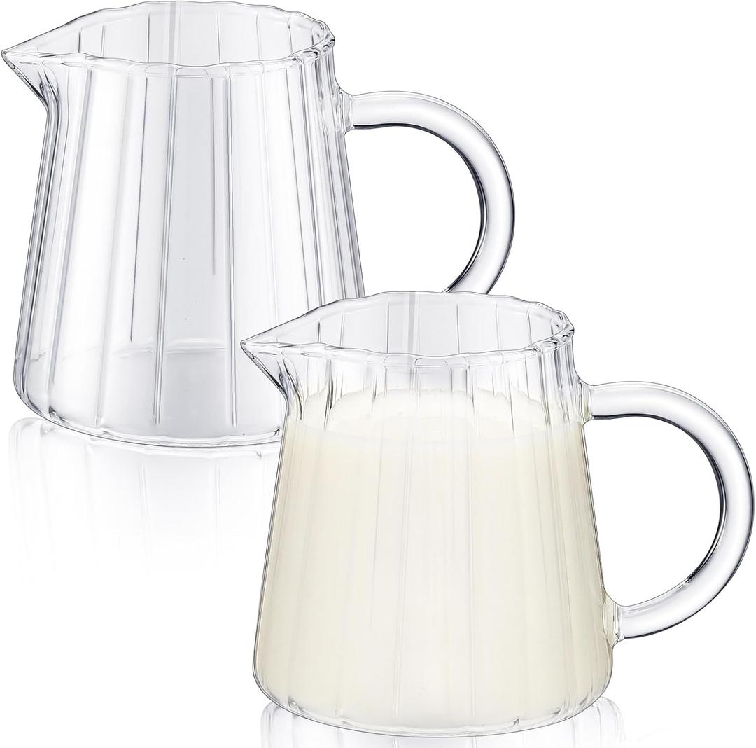 Baderke 2 Pcs Glass Creamer Pitcher 150 ml Elegant Wave Shaped Small Glass Pitcher Serving Glass Milk Frothing Pitcher Tea Coffee Sauce Milk Frother Cup Creamer Jug for Kitchen