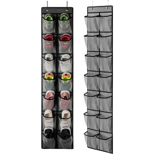 KEEPJOY Over the Door Shoe Organizer, Hanging Shoe Organizer with 4 Hooks,Door Shoe Holder with 14 Mesh Deep Pockets Closet Door Shoe Storage Bag (Grey-2Pack)