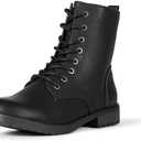Amazon Essentials womens Lace-Up Combat Boots, Black, 5