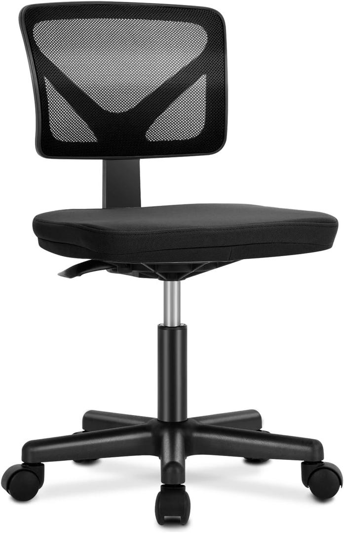 DUMOS Armless Desk Chairs, Small Home Office Mesh Chairs | Ergonomic Adjustable Mid Back, Swivel Rolling Task, Computer Work Vanity Small Spaces, Inky, 1pc