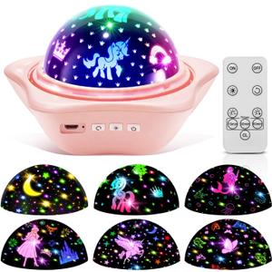 Girls Toys 1-10, 6 Slides+96 Projections Unicorn Toys Princess Toy Unicorn Gifts for Girls1-12, Little Mermaid Toy Princess Room Decor Juguetes para Nias Gifts for 6 Year Old Girl Room Decor (Pink)