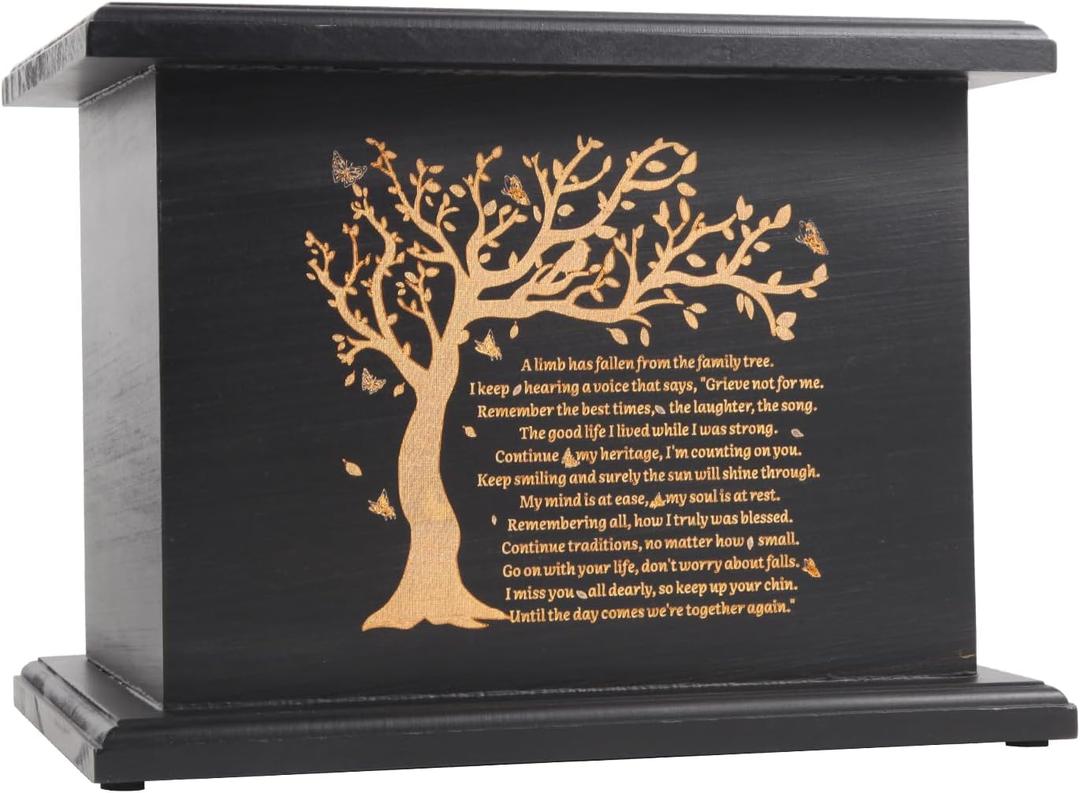 Wooden Urns for Human Ashes Adult Male Female, Up to 290 Cubic inches Wood urns, Creamation Urns for Ashes Mom Dad (Large Black)