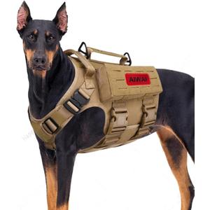Tactical Dog Harness with Handle for Large Dogs,2X Metal Buckle, Dog MOLLE Vest with Pockets,No Pull Adjustable Pet Harness, Easy Control Dog Vest Harness for Working Training (Khaki, XL)