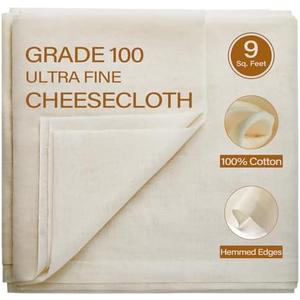 eFond Cheesecloth, 9 Square Feet Grade 100 Cheese Cloths for Straining Reusable, Washable, Lint Free and Ultra Fine Mesh Unbleached Pure Cotton Cheese Cloths for Cooking with Hemmed 2 Edges (1 Yard), 5Pack