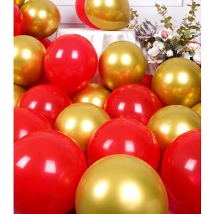 SUWEN Red and Gold Balloons Set 60PCS Latex Shiny Helium 12 Inch Red Gold Balloons for Birthday Graduation Anniversary Party Decorations