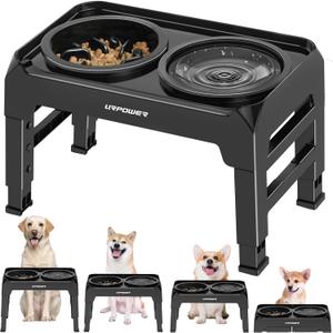 URPOWER Raised Dog Bowls 4 Height Adjustable Elevated Bowl Stand with Stainless Steel Water Bowl Non-Slip Dog Food Bowls Stand for Small Medium Large Dogs and Pets