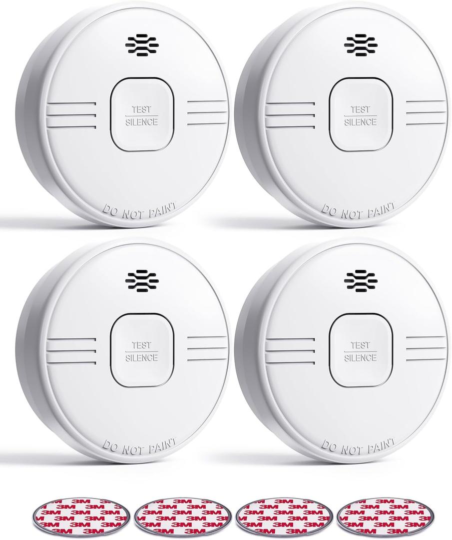 Ecoey Smoke Detector 10 Year Battery Operated with Photoelectric Sensor, Smoke Detectors with Silence Function & Low Battery Signal, Smoke Alarm for Home, Kitchen and Bedroom, Smoke Detectors 4 Pack