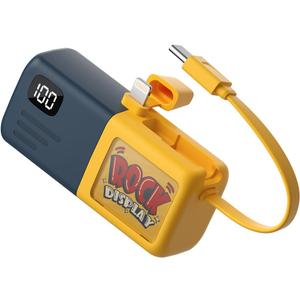 Kuulaa Pocket Size Portable Charger 5000mAh, Small Power Bank with Dual Bulit-in Cable, Battery Pack with LED Display for iPhone 15/14/13/12 Series, Samsung S22/23 Series, Android(Yellow iOS)