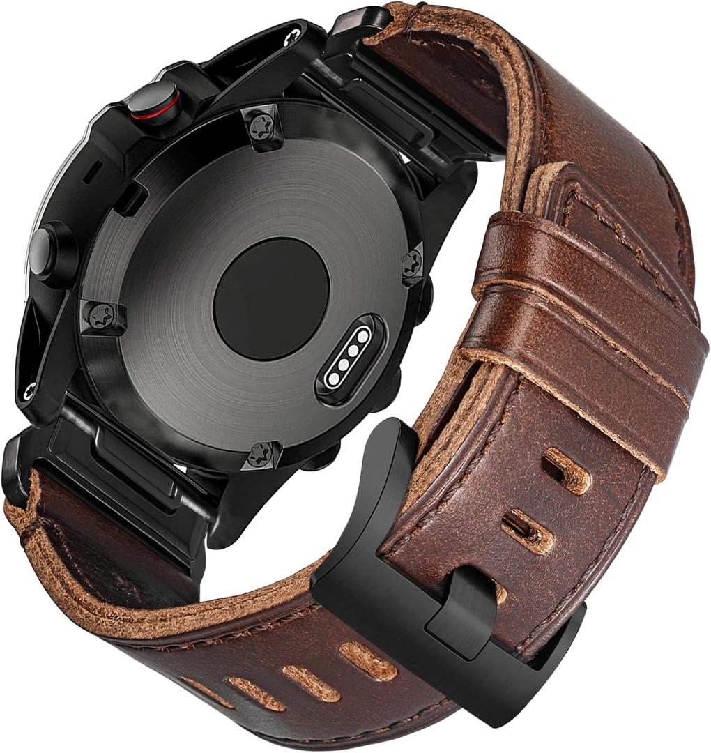 Soft Horween Leather Watch Band Compatible With Garmin, Strap For Fenix/Forerunner/Approach/MARQ/Quatix / D2 Series/Instinct/Epix/Tactix/Foretrex (root={'value': "26 mm / Middle (5.9'' - 8.7'')"}, Brown)